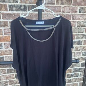 Black Embellished Bling Rhinestone Collar Women's Top